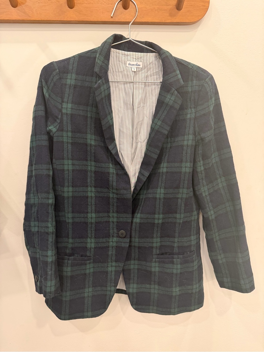 Steven Alan Navy and Green Plaid Blazer